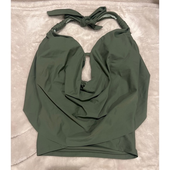 Cupshe Other - Cupshe Olive Green Cowl Neck Halter Tankini Swim Top Only Small NWT